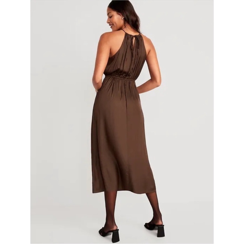 NWT Old Navy Waist-Defined Halter Satin Maxi Dress - Picture 2 of 8